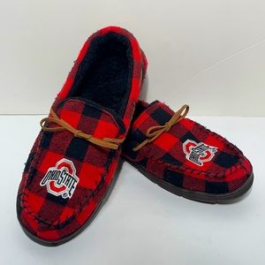Mens Forever Collectables Ohio State Buckeyes Flannel Mocccasin Slippers!